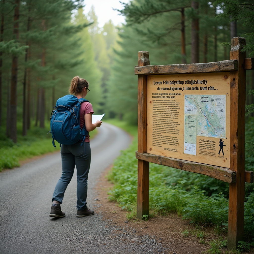 Oznakowanie szlaku w polskim parku narodowym z tablicą informacyjną